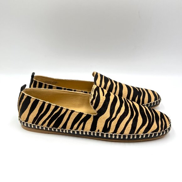 Talbots Womens Size 8 Tiger Stripe Black Tan Leather Loafers Flats Shoes - Picture 1 of 14